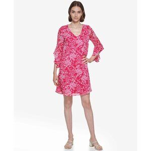 Calvin Klein NWT Floral-Print Ruffled-Sleeve Shift Dress, Women's Size 12
